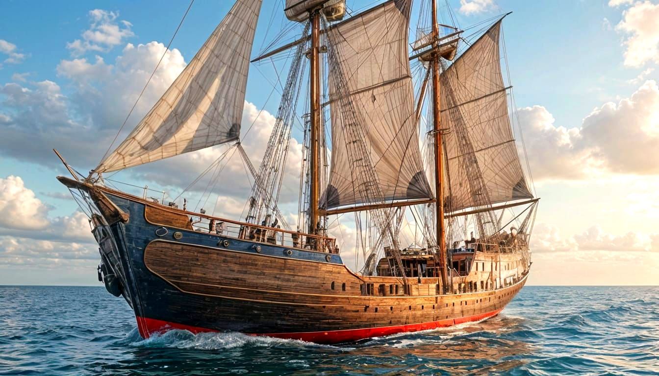 Brig Sailboat Crafted from Nails and Screws