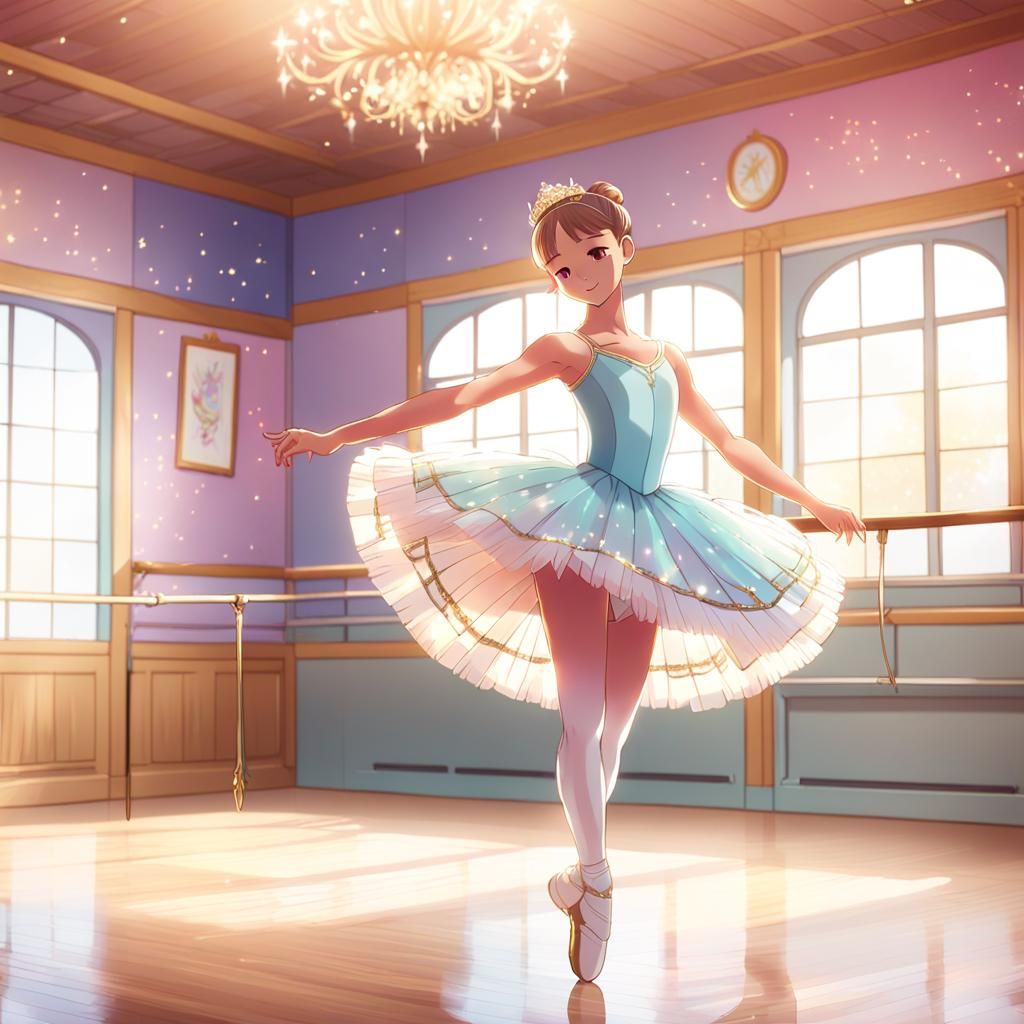Anime Ballerina Twirling in Dance Studio