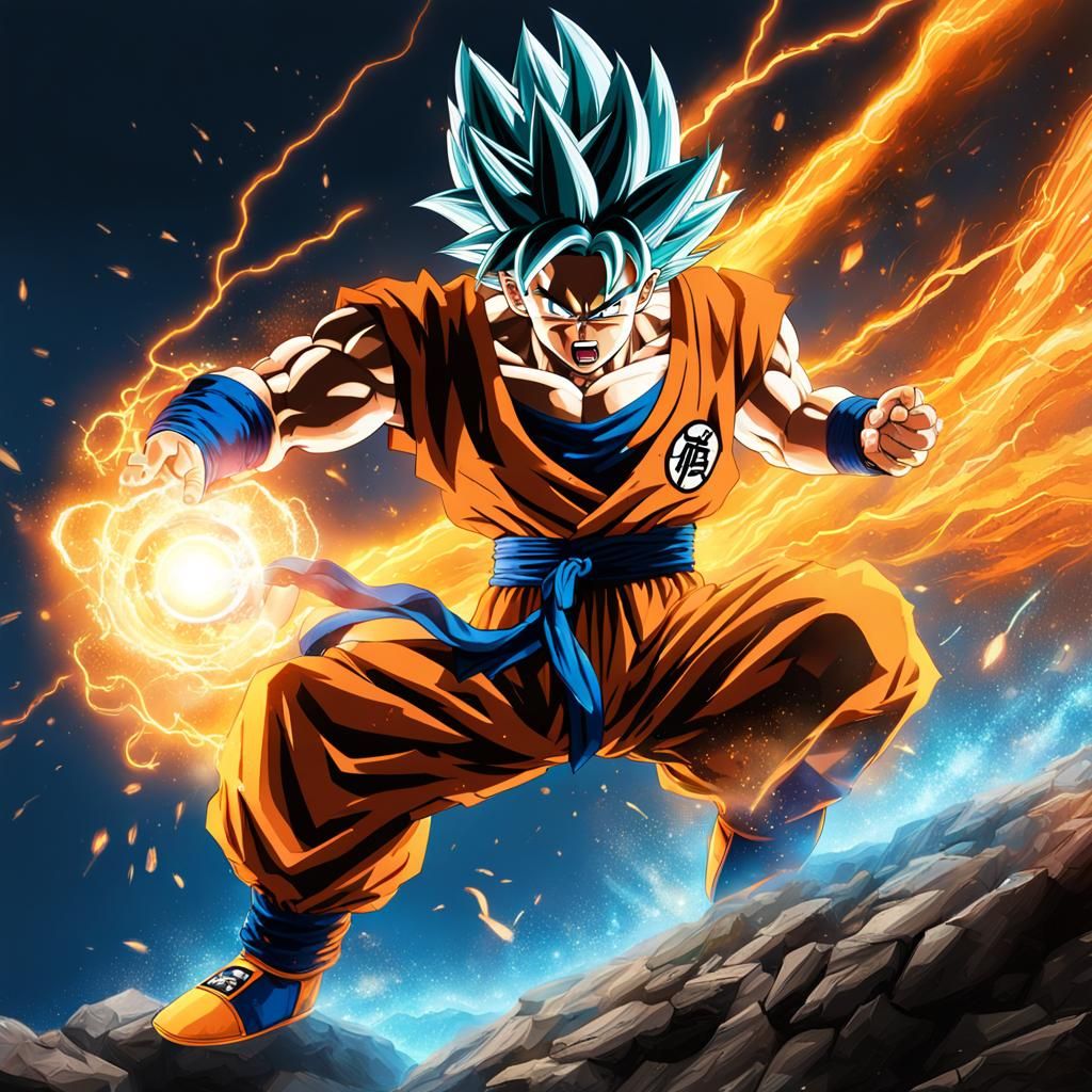 Son Goku's Kamehameha in Hyperrealistic Splash Art