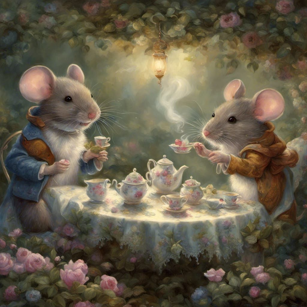 Mice Tea Party in Ethereal Fantasy Style