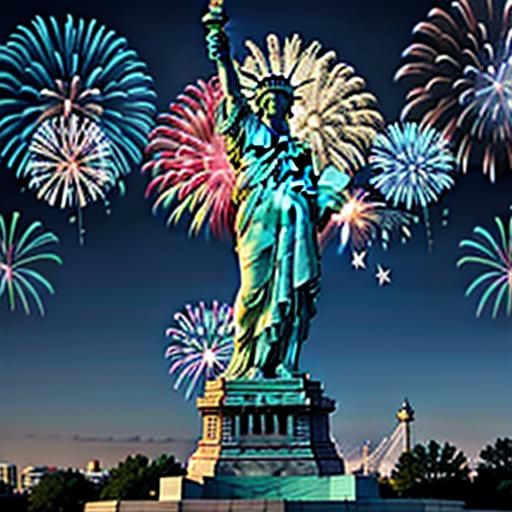 Fireworks Over Statue of Liberty