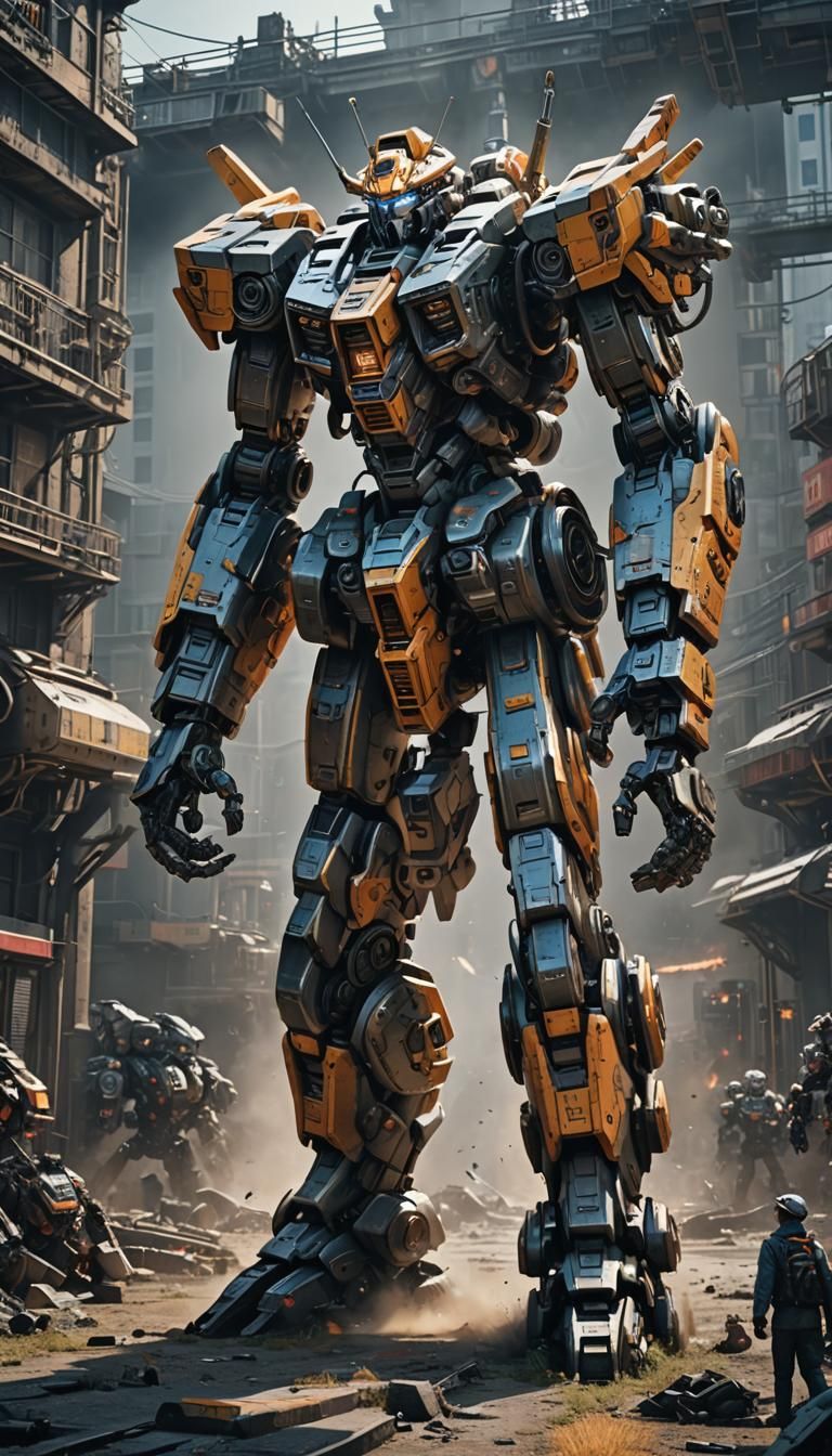 Epic Mecha Battle in Cinematic Style