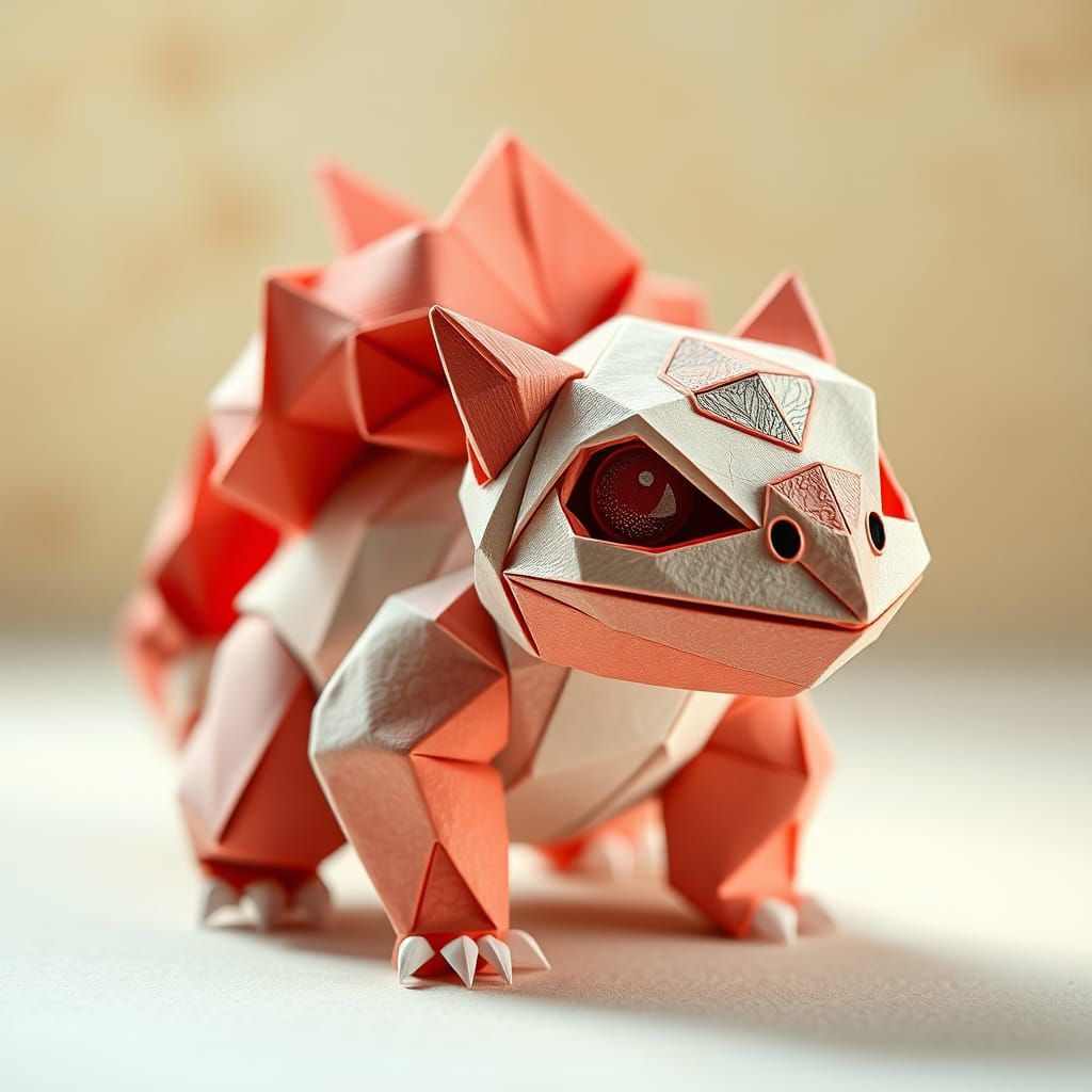 Origami Bulbasaur Paper Sculpture in 8K