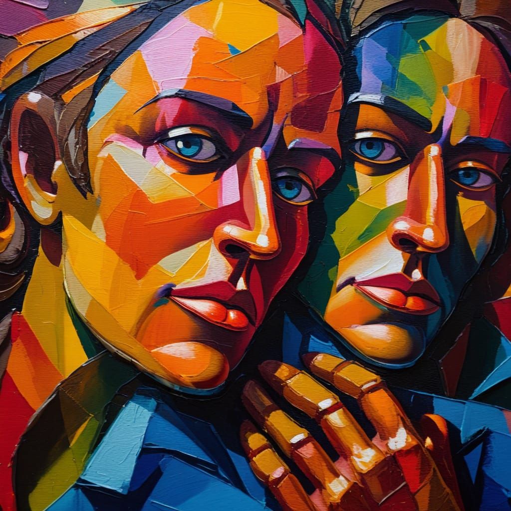 Expressionist Painting of Good and Evil Intertwined