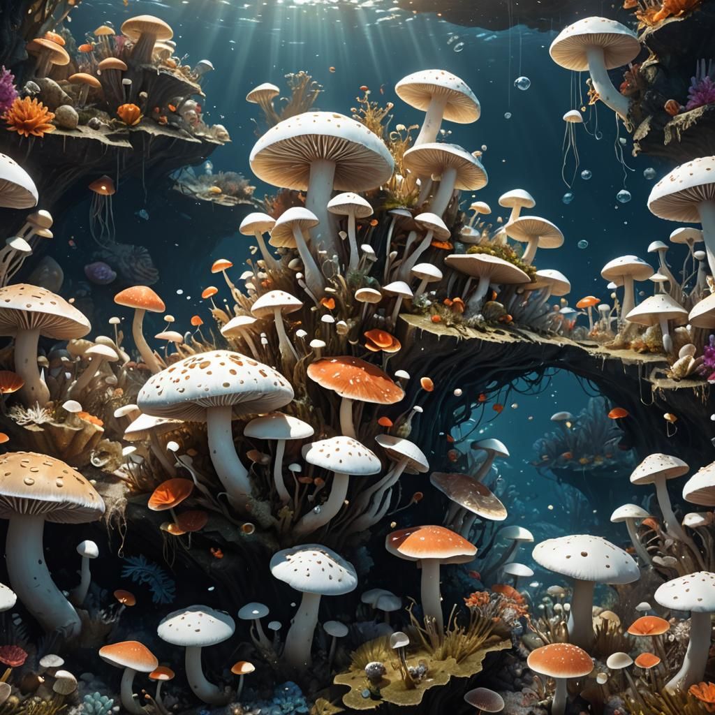 Underwater Mushroom Fantasy: Hyperdetailed Coral Reef Scene