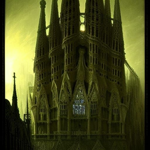 Sagrada Familia Cathedral in Horror Style
