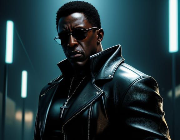 Blade in Neon-Lit Rave, Comic Book Style