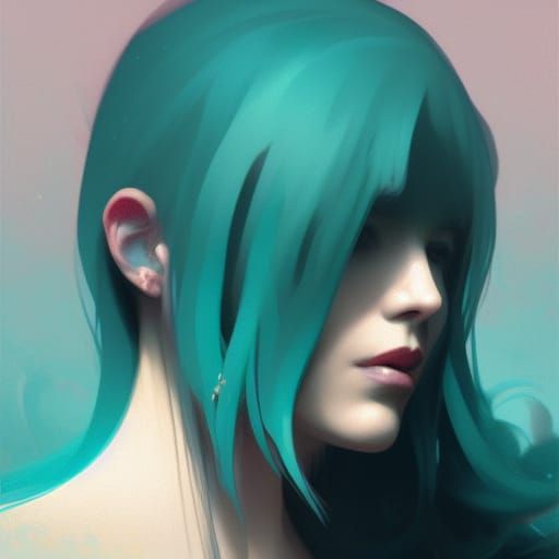 Teal Portrait in Hyperdetailed Art Nouveau Style
