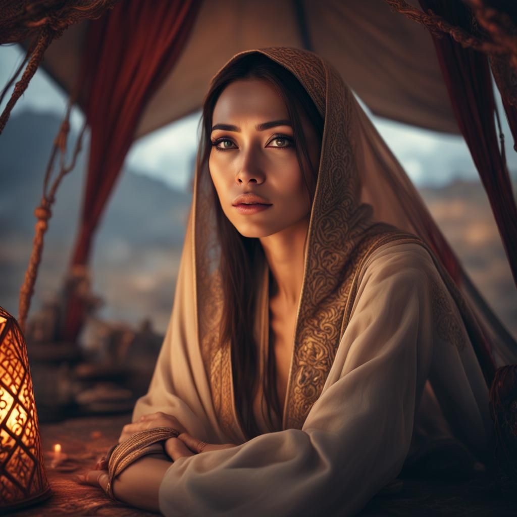 Beautiful Oriental Woman in Tent: Digital Matte Painting