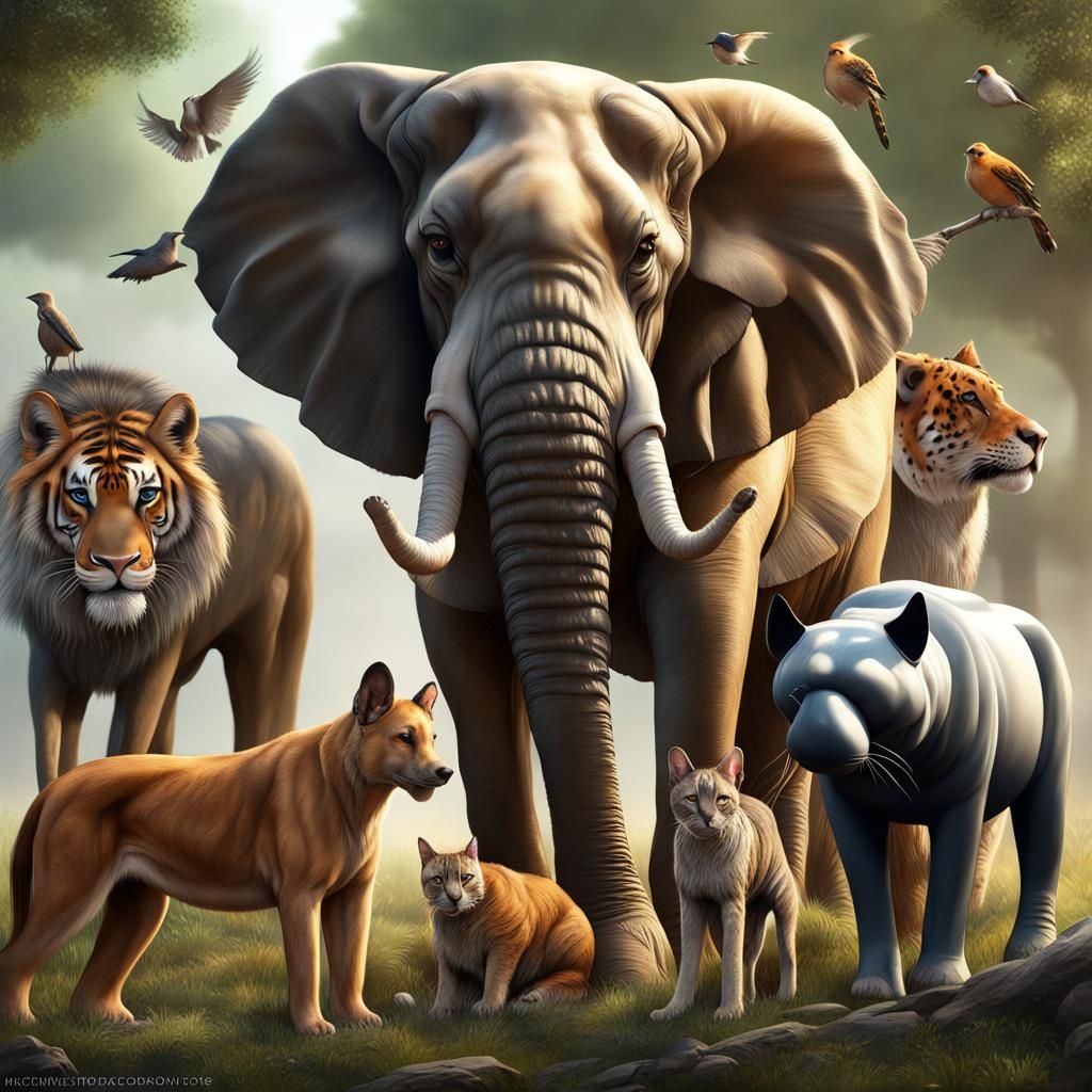 Animals Meeting Together in Detailed Matte Painting