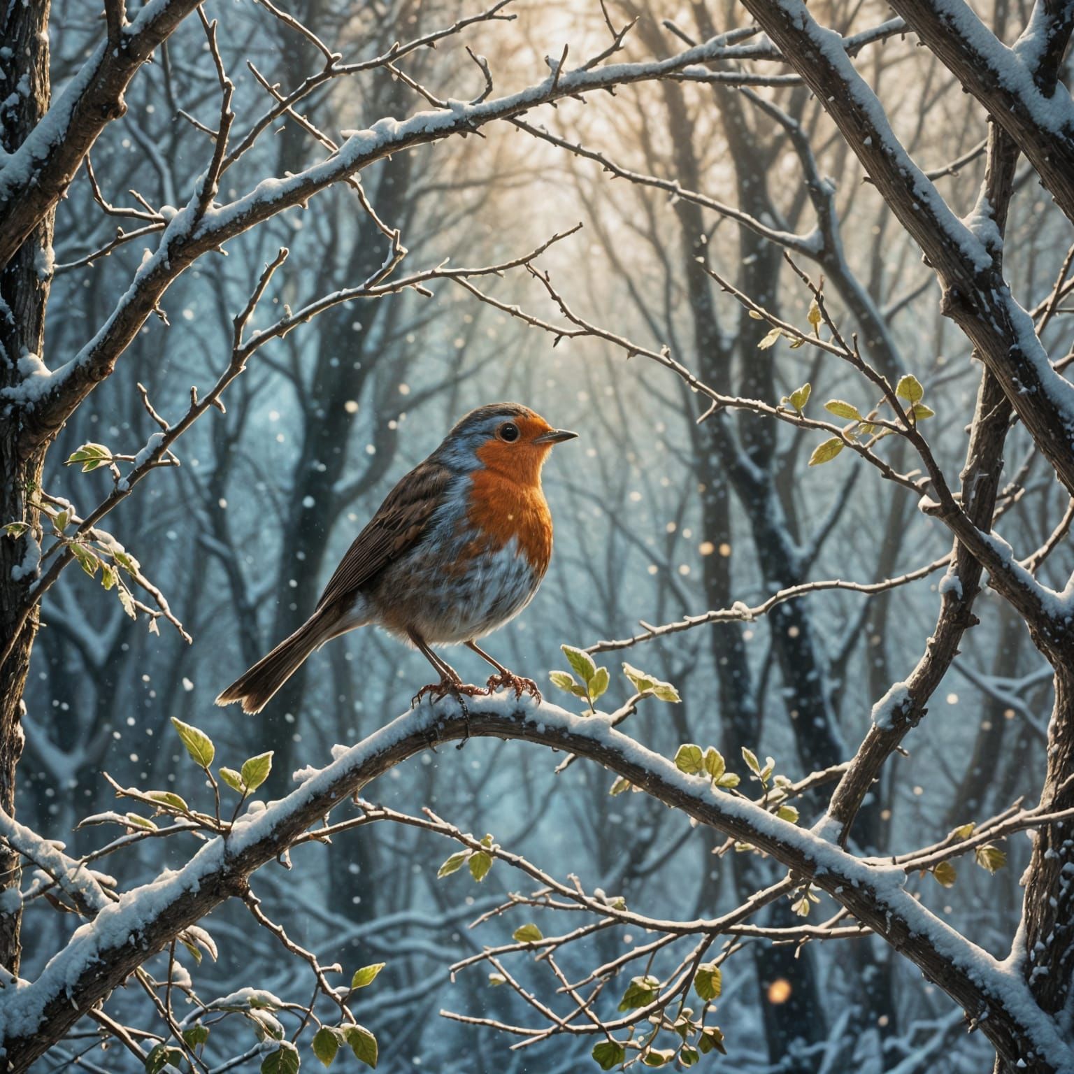 Robin in Snow: Detailed Matte Painting