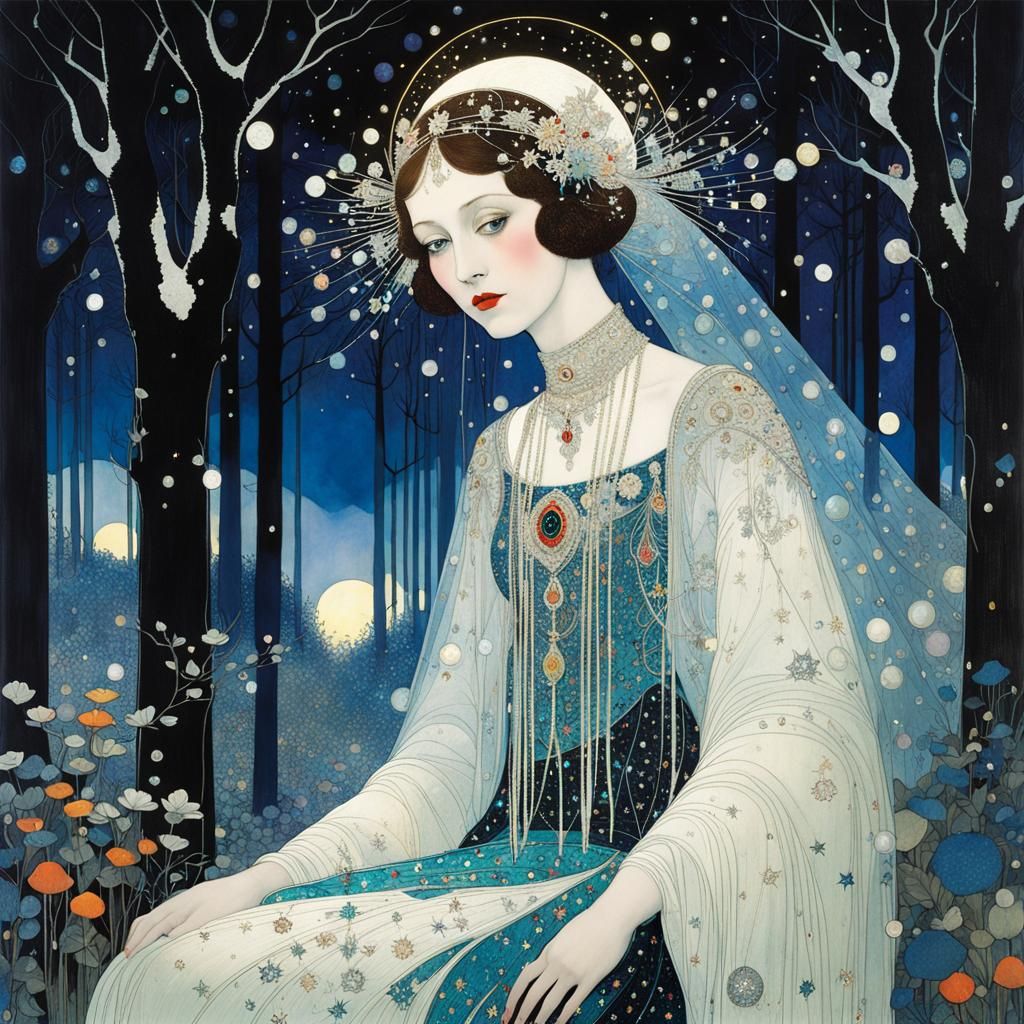 Starlight Forest Spirit in Art Nouveau Style