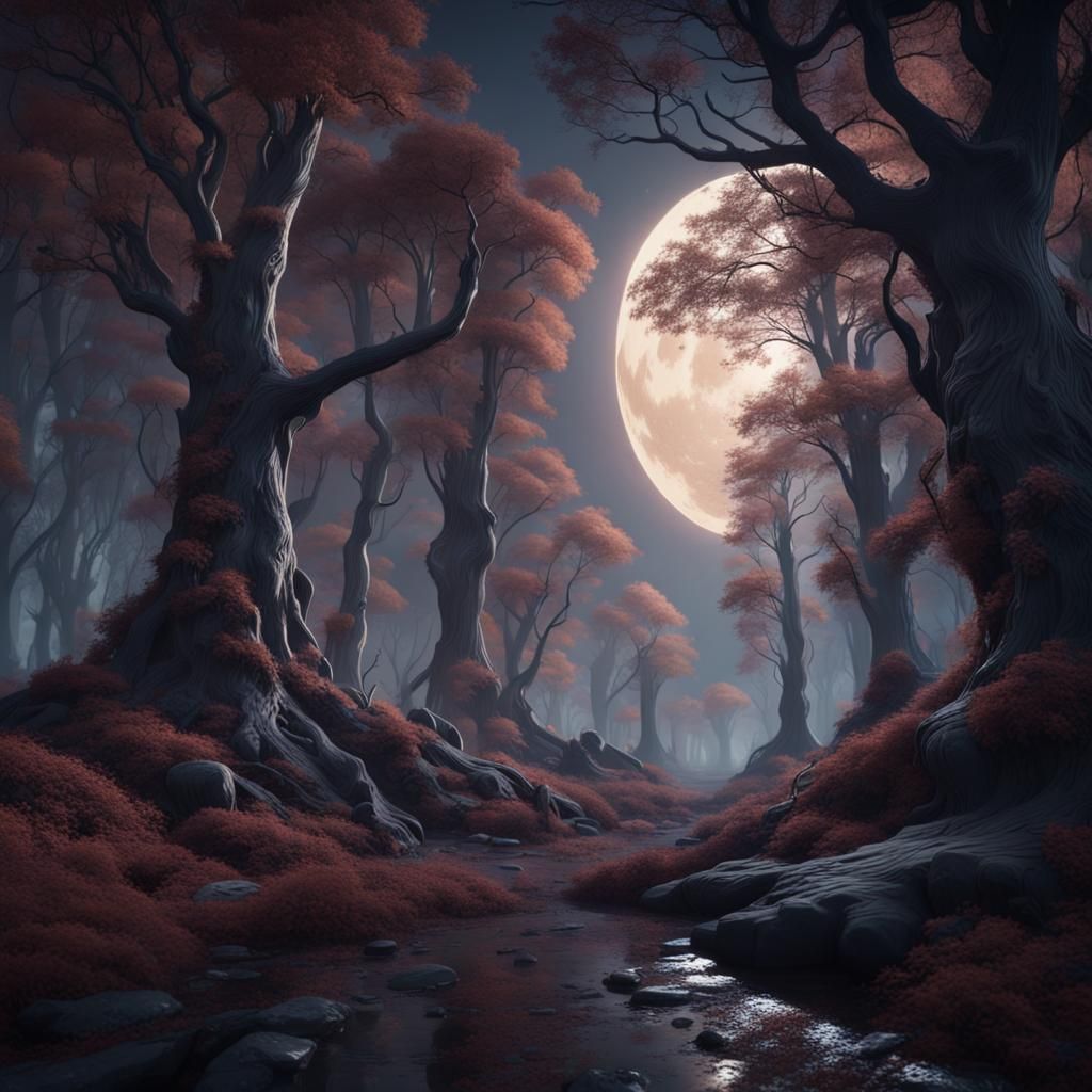 Eerie Forest Shadows in a Fantastical Style