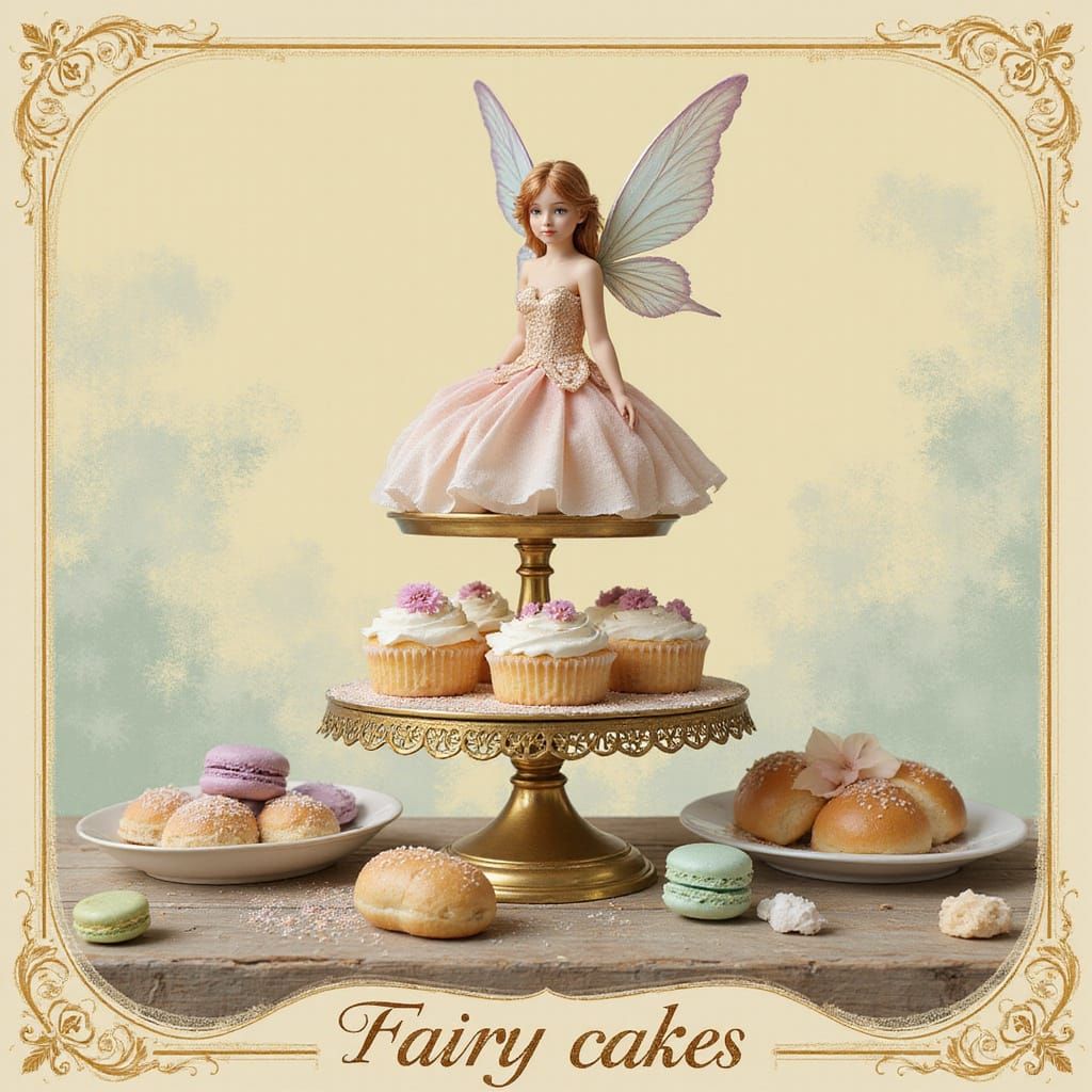 Whimsical Fairy Cake Scene in Hyper-Realistic Style