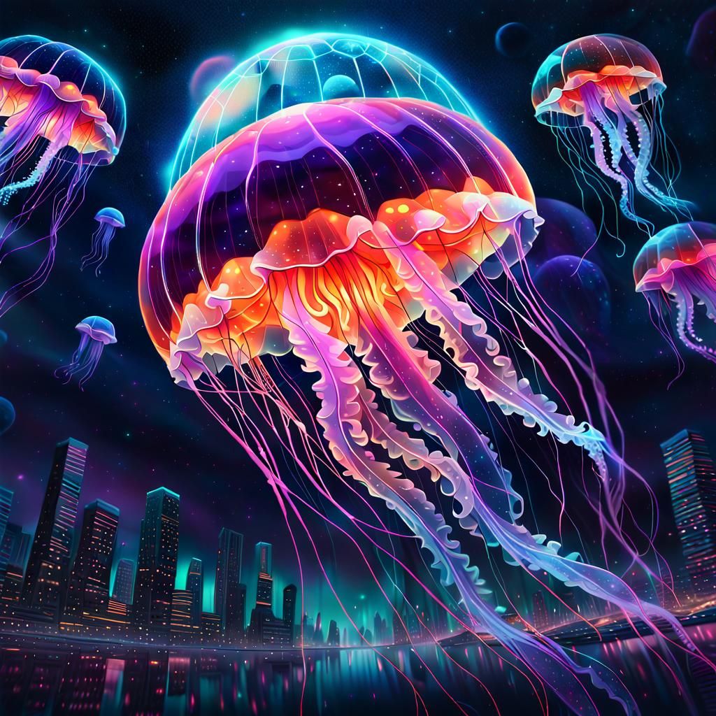 Futuristic Jellyfish Cityscape in Space
