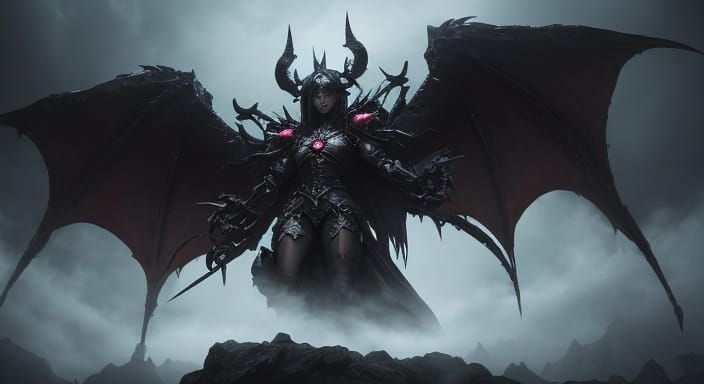 Demon Woman on Eyeball in Dark Fantasy Oil Painting