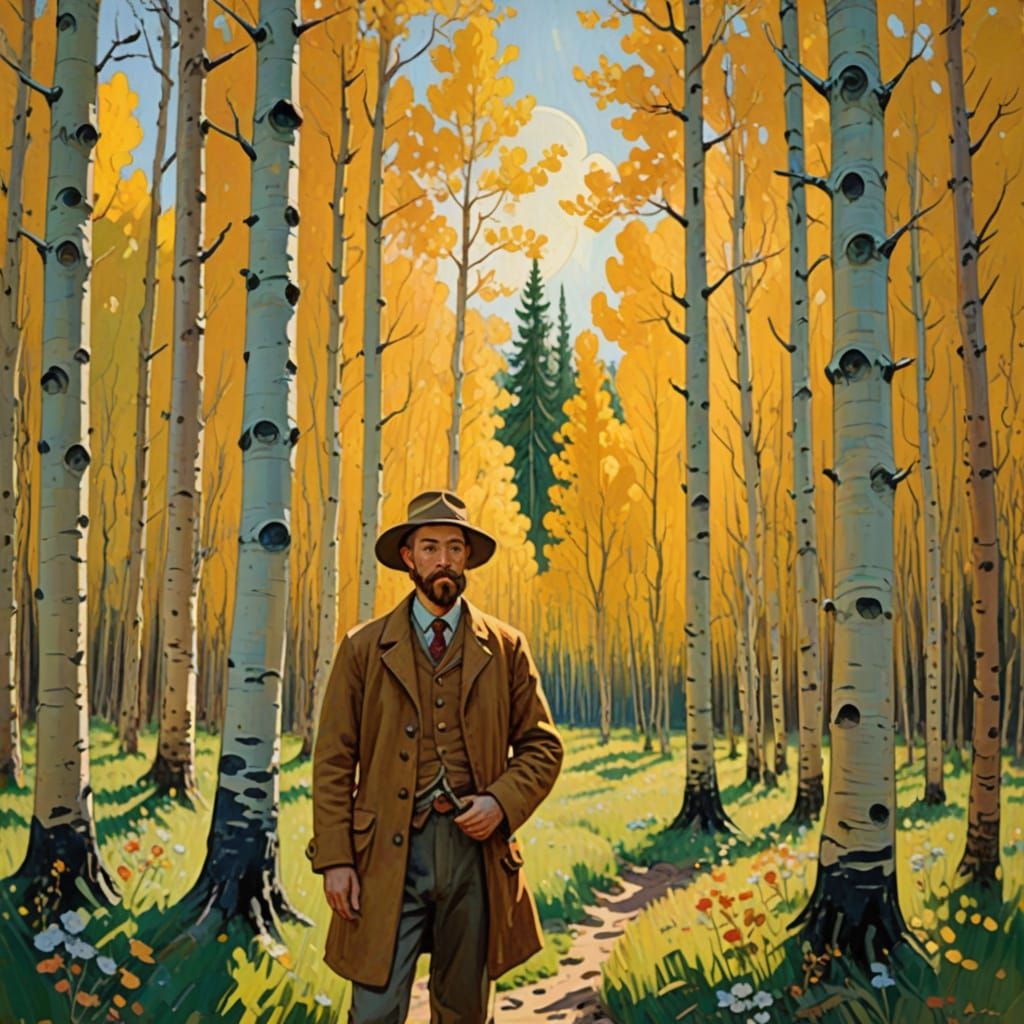 Erik in Aspen Grove: Impressionist Painting with Earthy Tone...