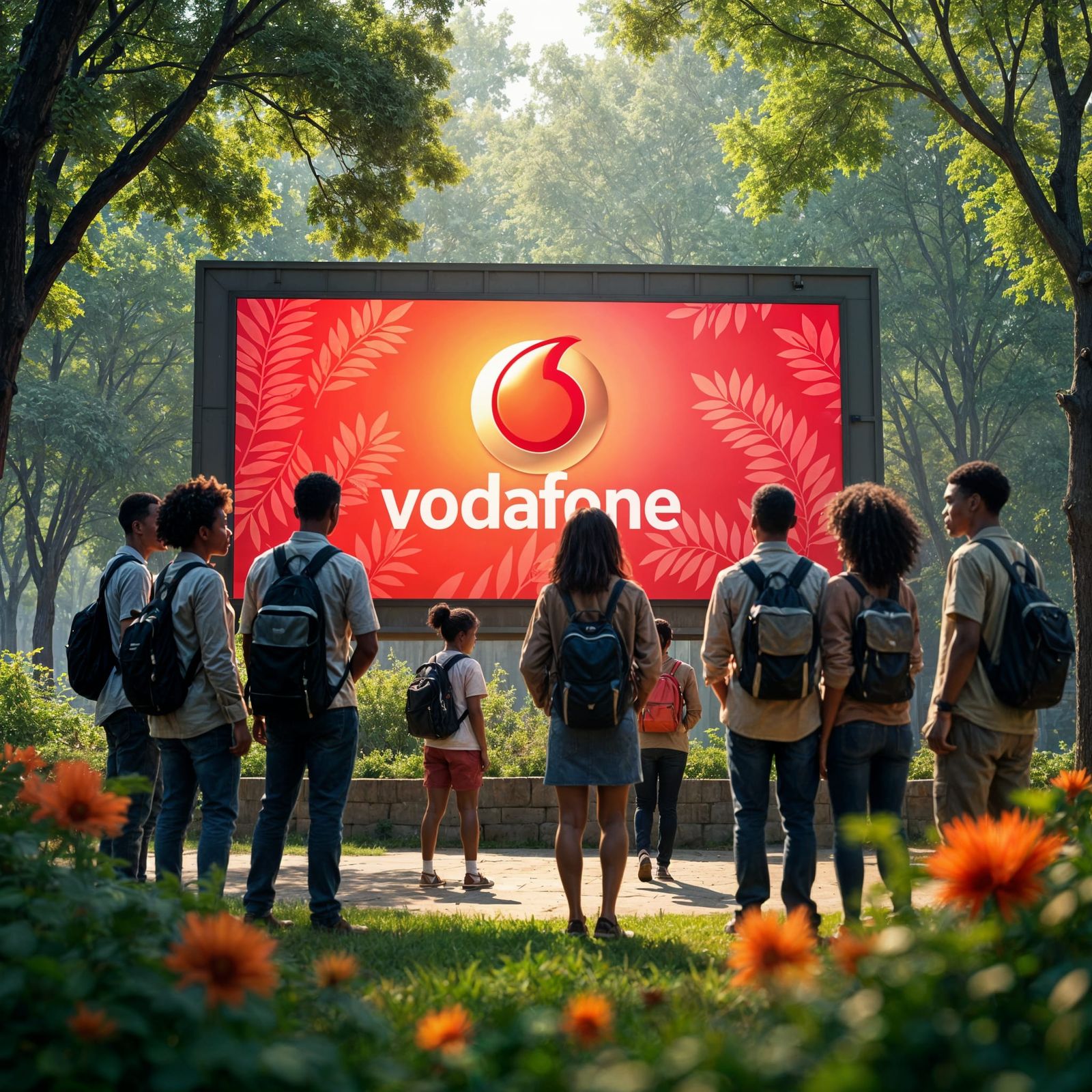 African American Students Watch Billboard Advert