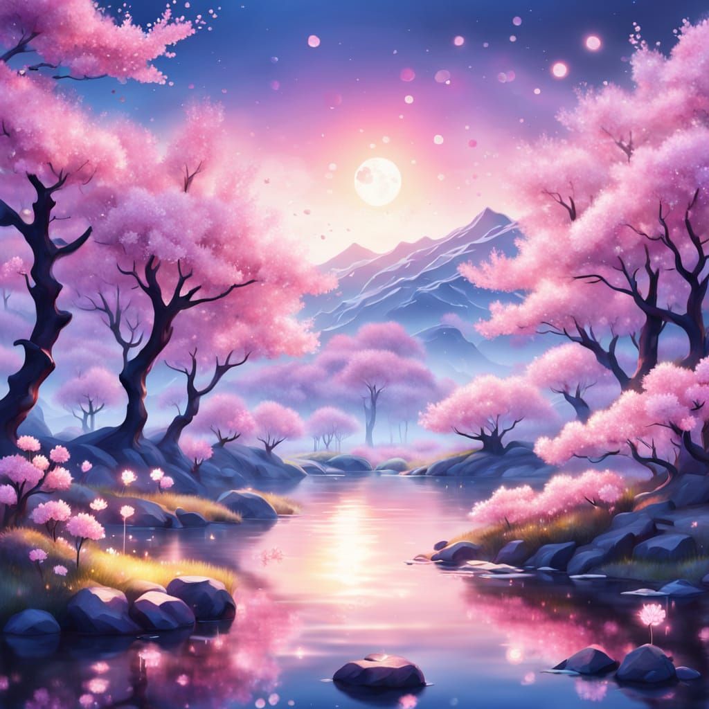 Dreamy Cherry Blossoms in Magical Realism Style
