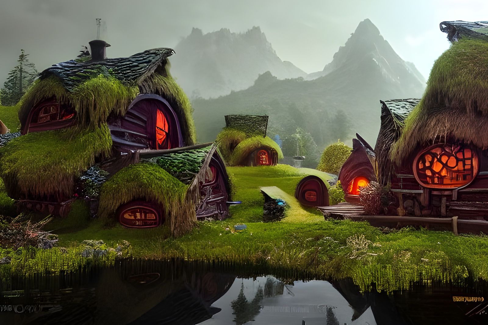 Floating Hobbit House Skyscraper: Detailed Matte Painting