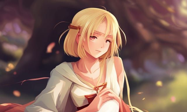 Anime Girl with Hime Cut in Ghibli Style