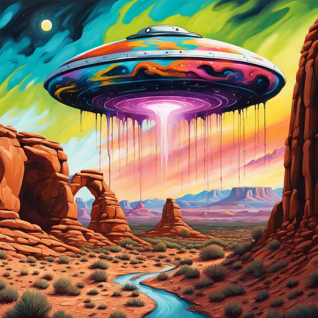 In the mystical twilight over Arches National Park, a celest...