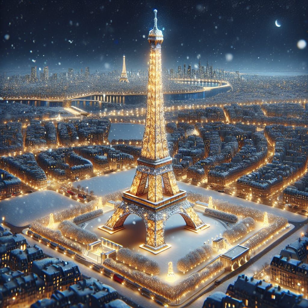 Eiffel Tower in Winter Wonderland: Hyperrealistic Scene