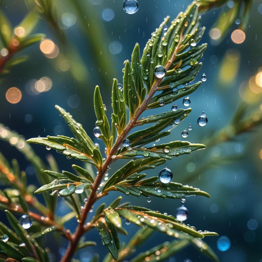 Rosemary Leaf Glistening: A Detailed Oil Painting