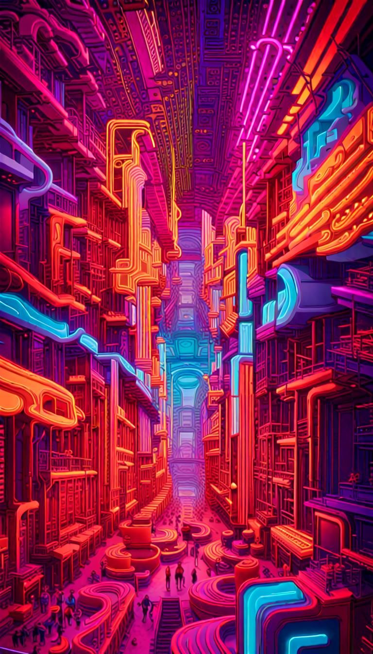 Vivid Neon Mindscapes in 3D Digital Art