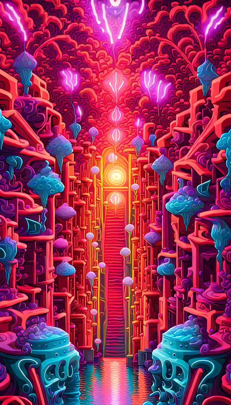 Vibrant Neon Mindscape in 3D Digital Art