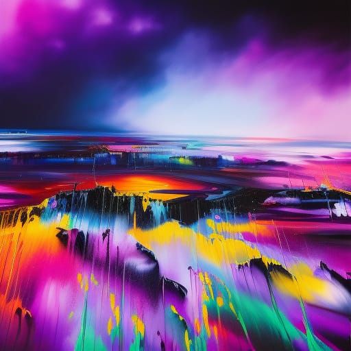 Graffiti Art in Purple Rain with Melting Textures