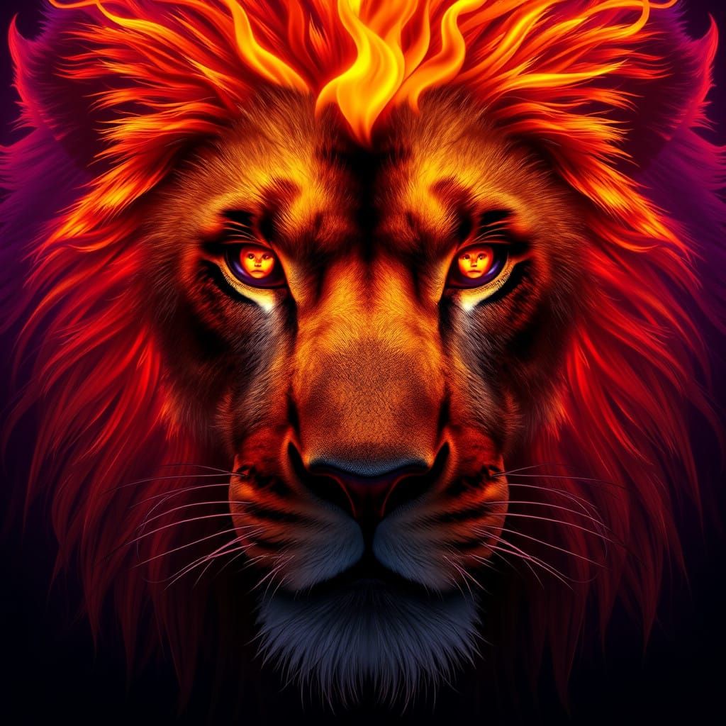 Regal Lion's Face in Fiery Majesty