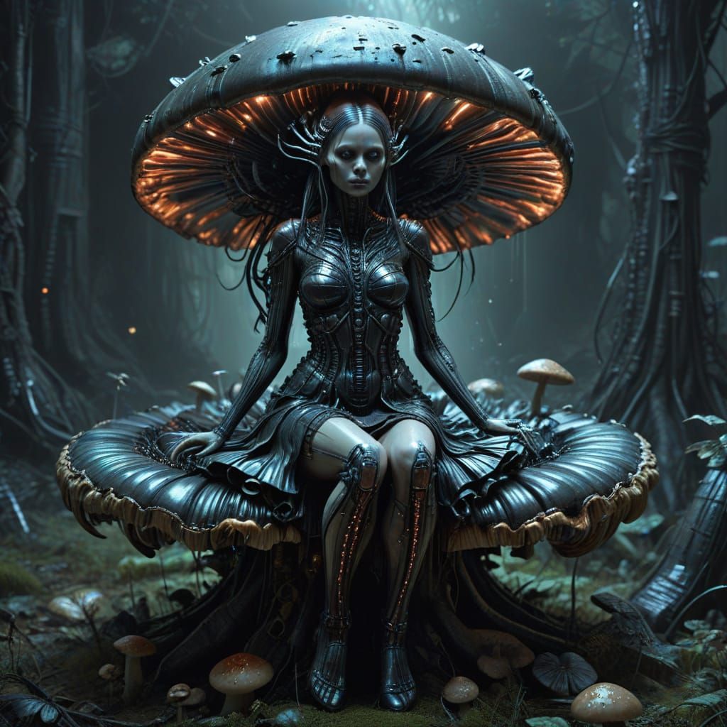 Distorted Fairy in Giger-esque Cyberpunk Style