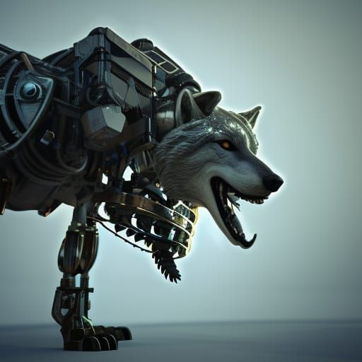 Futuristic Mechanical Wolf in Sci-Fi Style