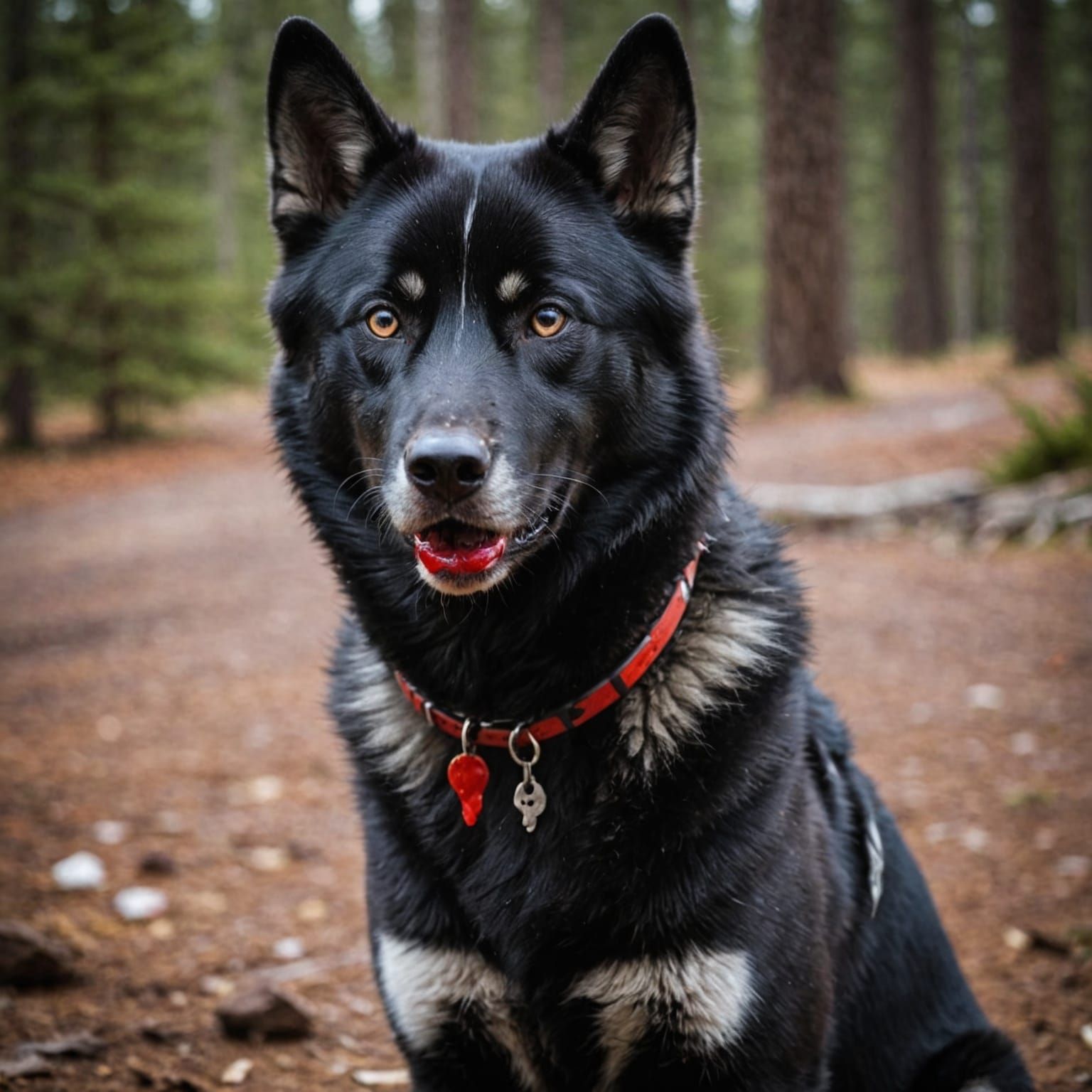 Scarred Black Husky with Bloodstained Mouth