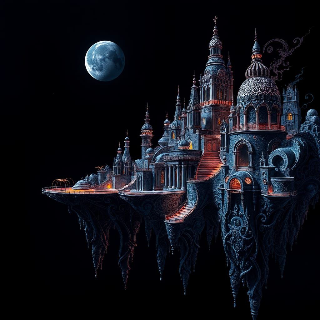 Ethereal Sky City of Celestial Gods in Psychedelic Style