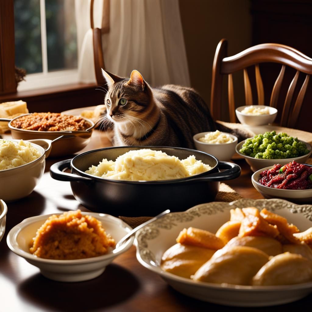Dreamy Thanksgiving: Cat at Dinner Table