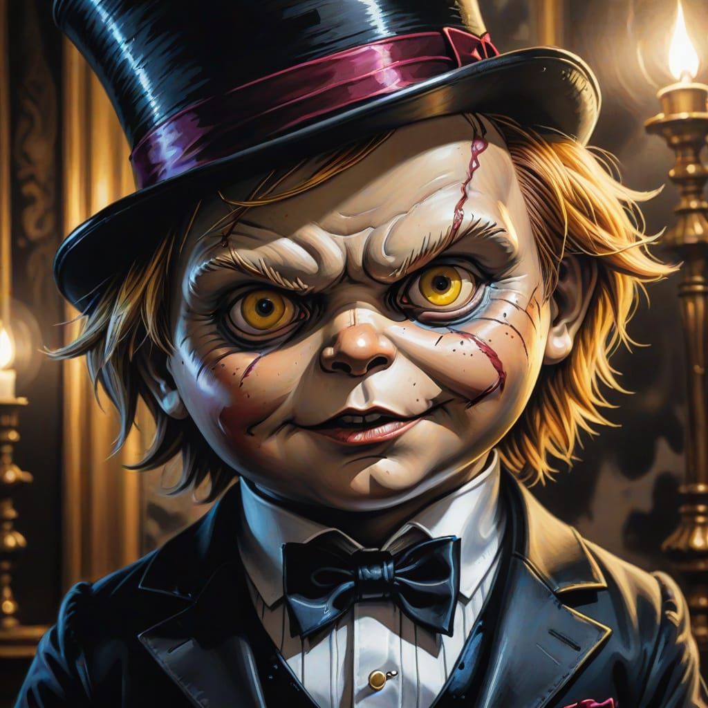 Gothic Ink Portrait of Chucky in Tuxedo