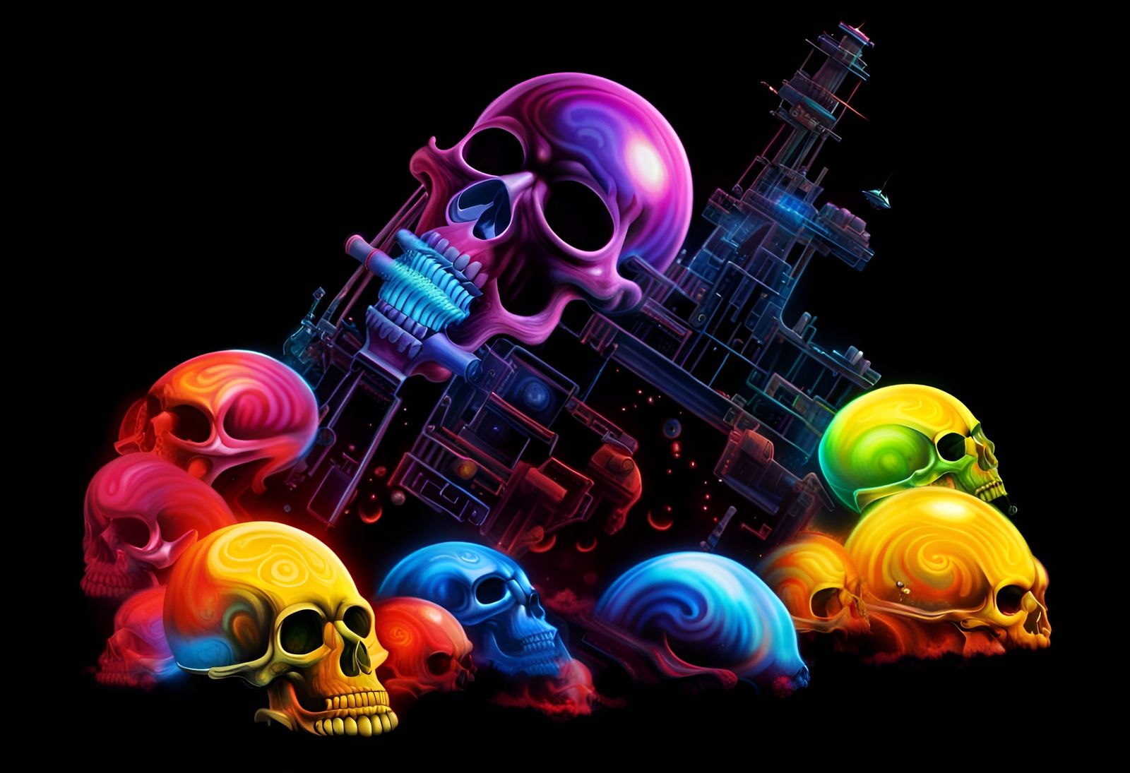 Space Pirate Battleship in Psychedelic Skull Nebula