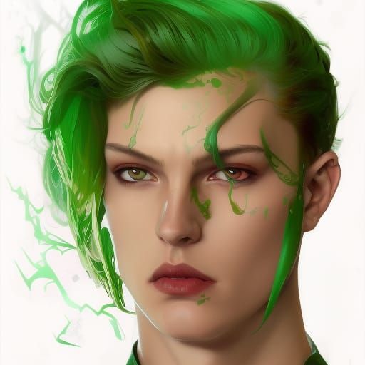 Green Haired Prince Portrait in Hyperdetailed Digital Art