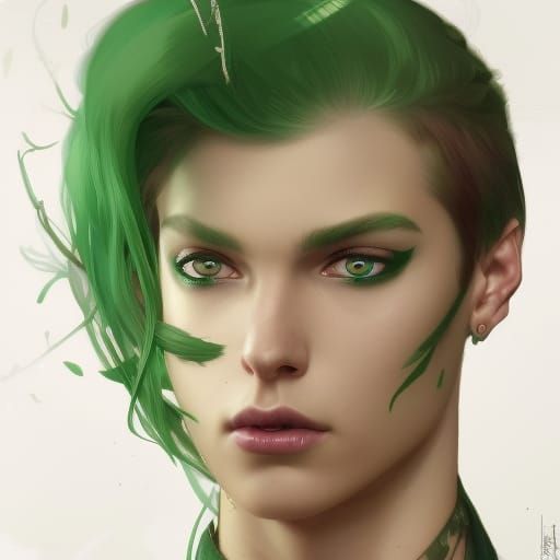Green Haired Prince Portrait in Fantasy Art Style