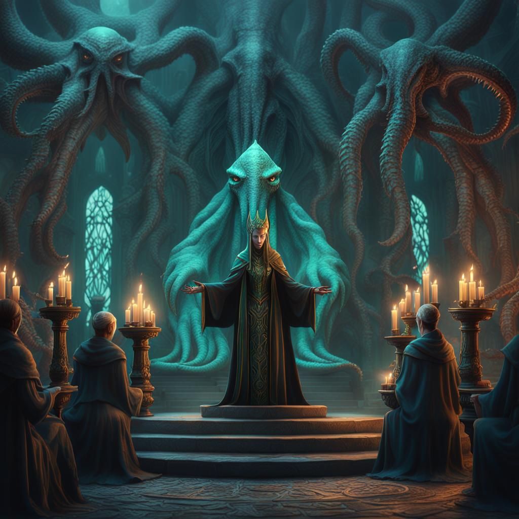 Cthulhu High Priestess Sermon: Detailed Matte Painting