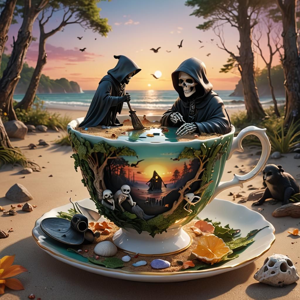 Magical Teacup: Grim Reaper's Beach Getaway