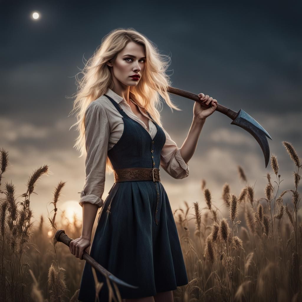 Spanish Woman with Sickle in Moonlight, Professional Photogr...