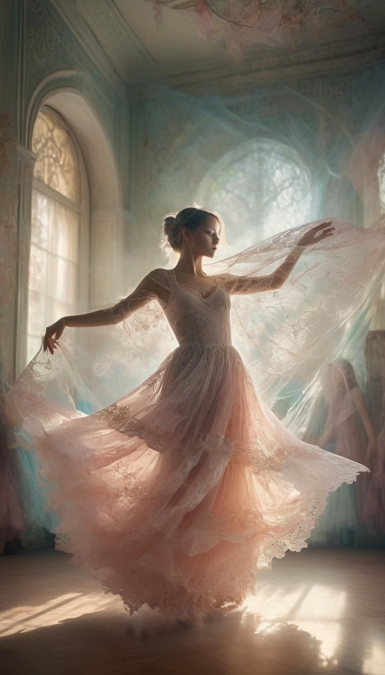 Enchanting Dancer in Veil Room: Alcohol Ink Art