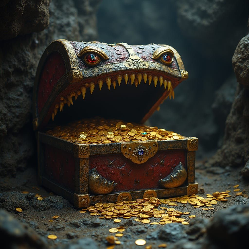 Treasure Chest with Predatory Grin in Gothic Style