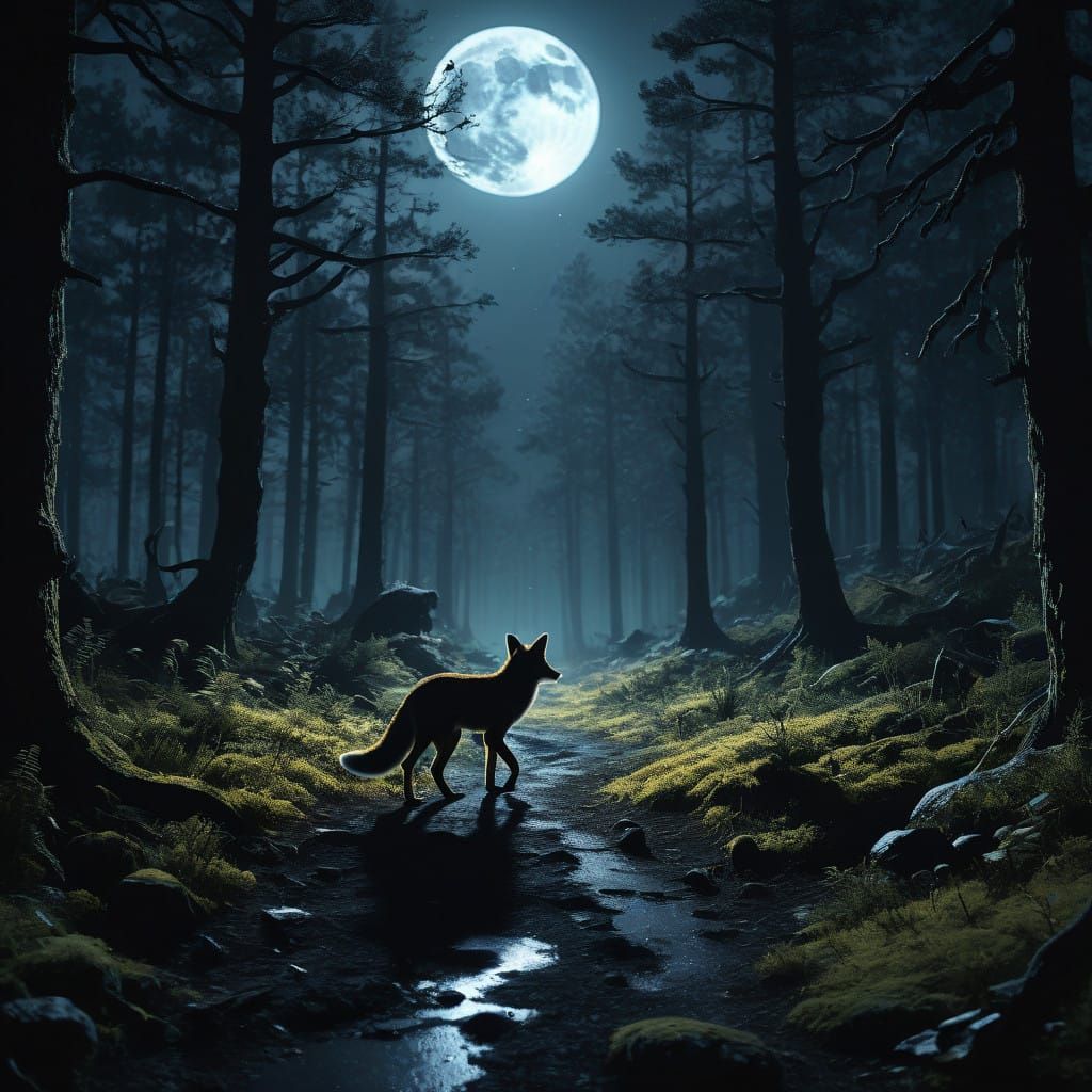 Ethereal Fox Emerges from Moonlit Shadows in Cinematic Maste...