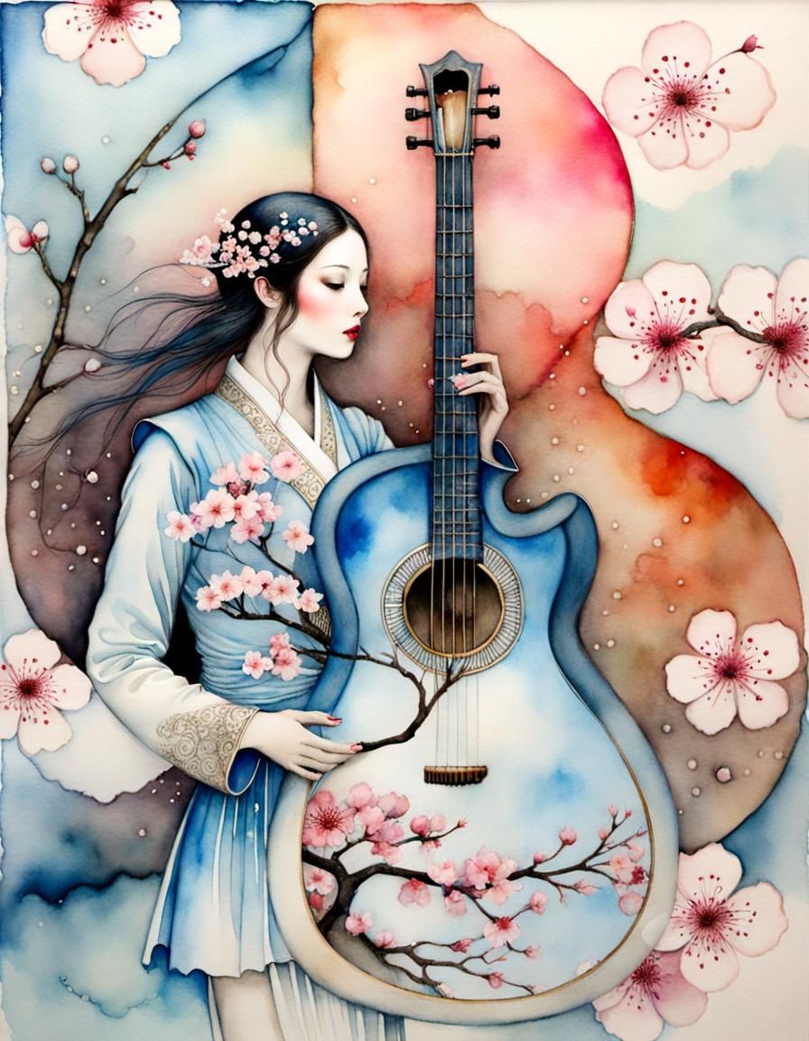 Cherry blossom guitar