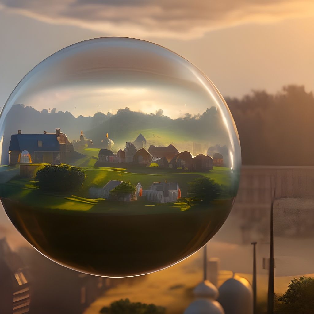 Miniature Village in Floating Orb, Digital Art