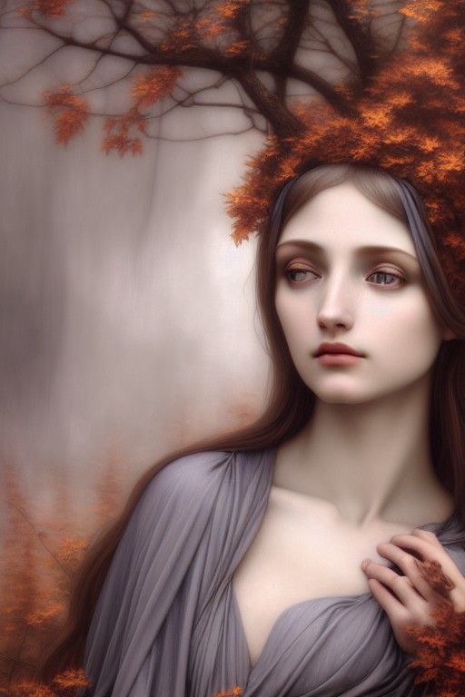 Heartbroken Goddess in Autumn Hues, Renaissance Style